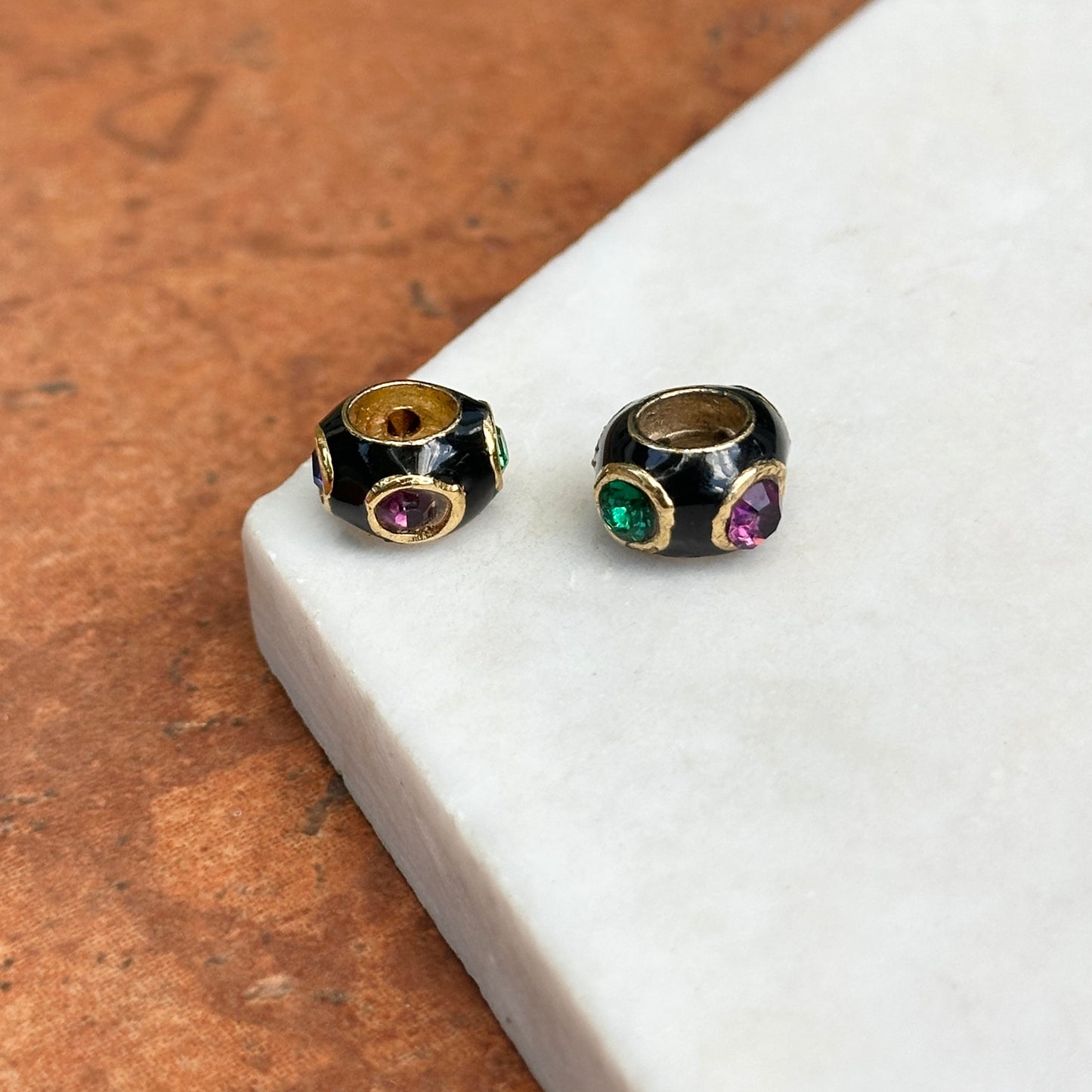 Estate Gold-Filled Multi Color + Black Enamel Bead/ Earring Charms