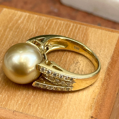 Estate 18KT Yellow Gold Golden Pearl + Diamond Ring
