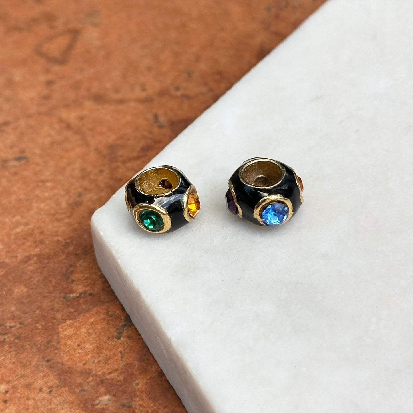 Estate Gold-Filled Multi Color + Black Enamel Bead/ Earring Charms