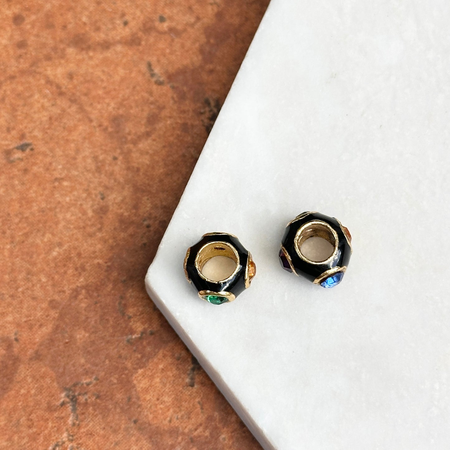 Estate Gold-Filled Multi Color + Black Enamel Bead/ Earring Charms