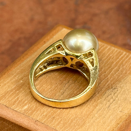 Estate 18KT Yellow Gold Golden Pearl + Diamond Ring