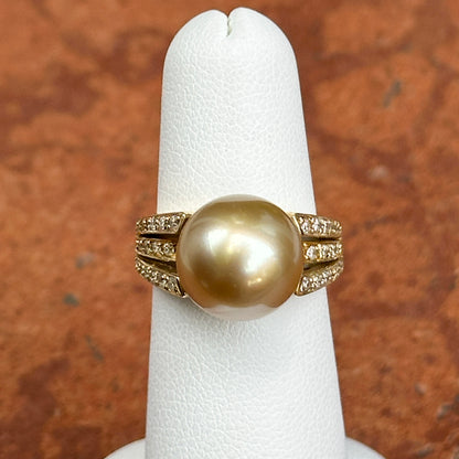 Estate 18KT Yellow Gold Golden Pearl + Diamond Ring