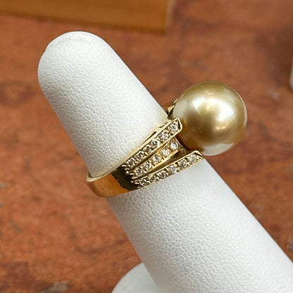 Estate 18KT Yellow Gold Golden Pearl + Diamond Ring