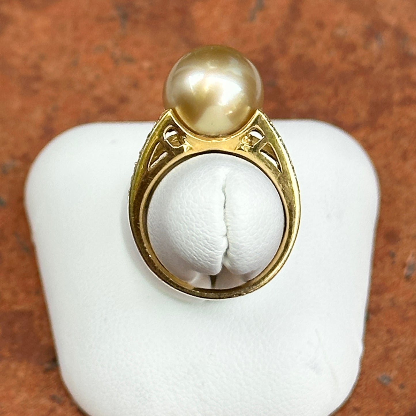 Estate 18KT Yellow Gold Golden Pearl + Diamond Ring