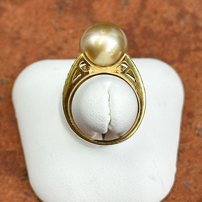 Estate 18KT Yellow Gold Golden Pearl + Diamond Ring