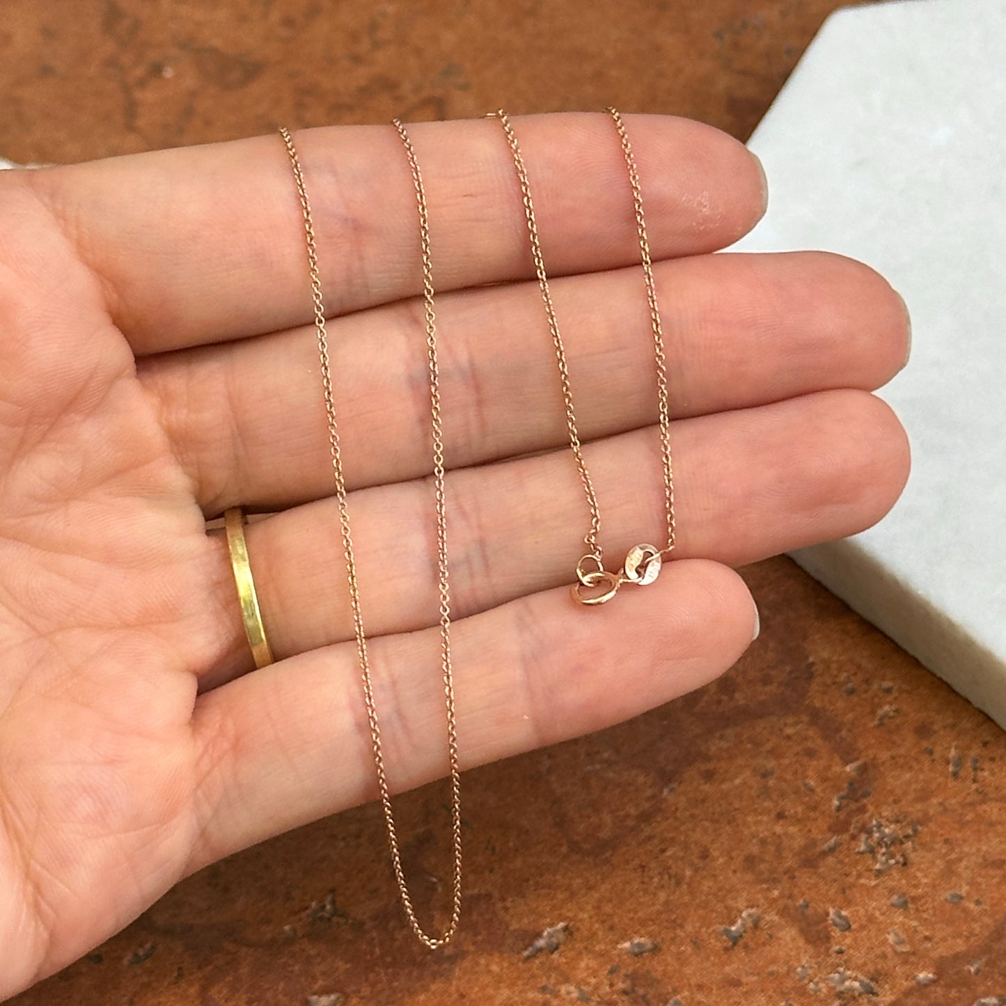 14KT Rose Gold 0.9mm Cable Chain Necklace 16"-18"