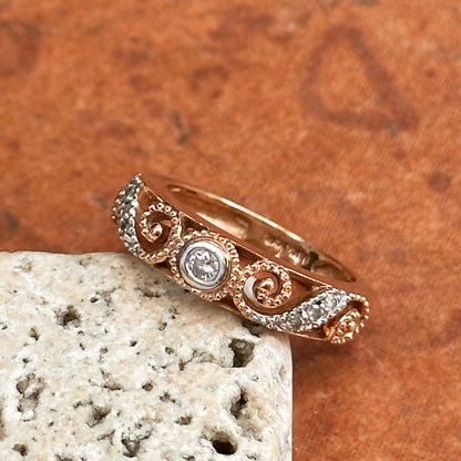 Estate 14KT Rose Gold Diamond Miligrain Swirl Ring