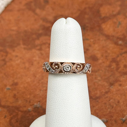 Estate 14KT Rose Gold Diamond Miligrain Swirl Ring