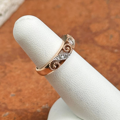 Estate 14KT Rose Gold Diamond Miligrain Swirl Ring