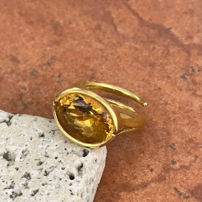 Estate Heavy 22KT Yellow Gold Oval Bezel East West Set Faceted Citrine Band Ring Solid