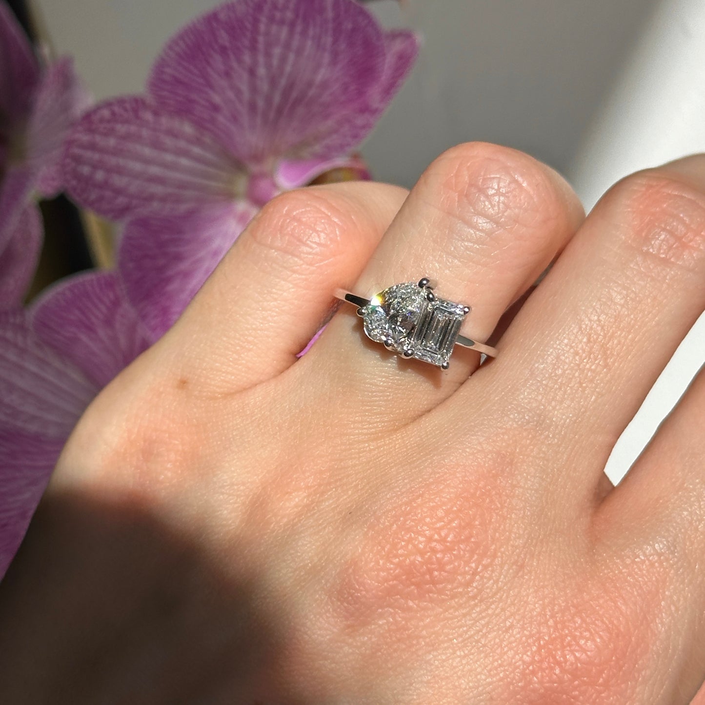 14KT White Gold Lab Diamond Toi et Moi Ring