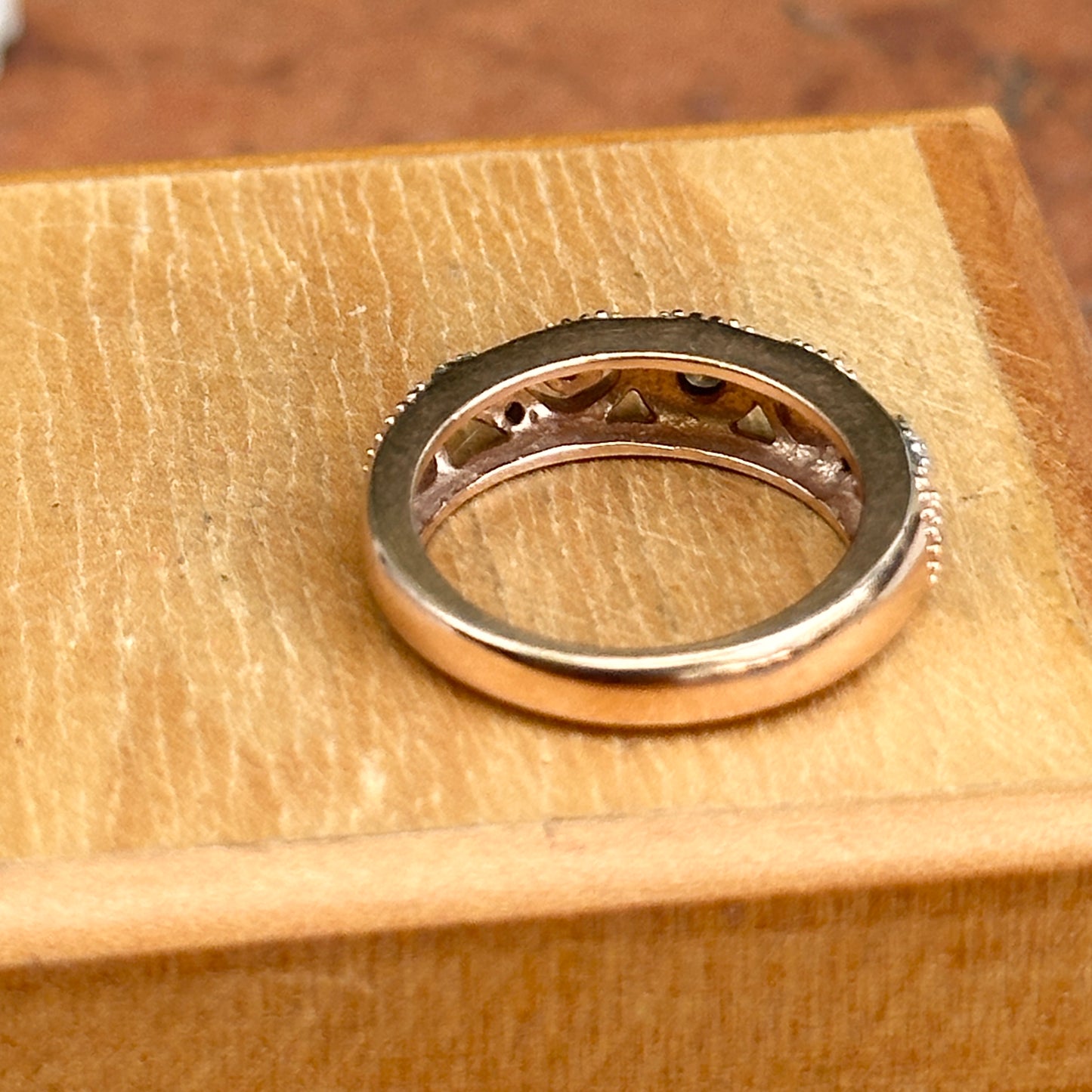 Estate 14KT Rose Gold Diamond Miligrain Swirl Ring