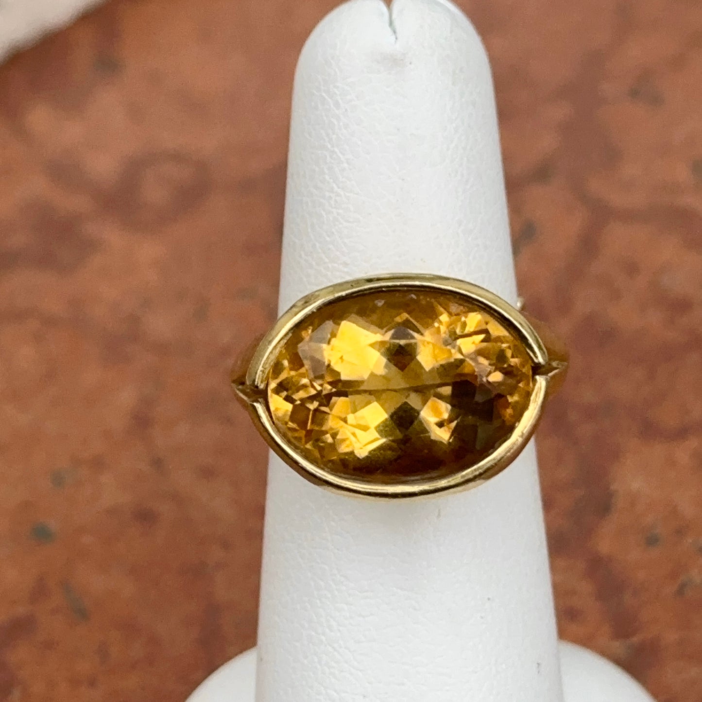 Estate Heavy 22KT Yellow Gold Oval Bezel East West Set Faceted Citrine Band Ring Solid