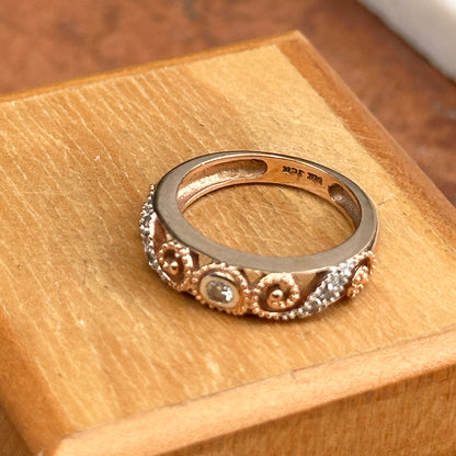 Estate 14KT Rose Gold Diamond Miligrain Swirl Ring