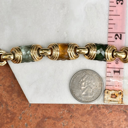 Estate 18KT Yellow Gold Checkerboard Gemstone Link Bracelet