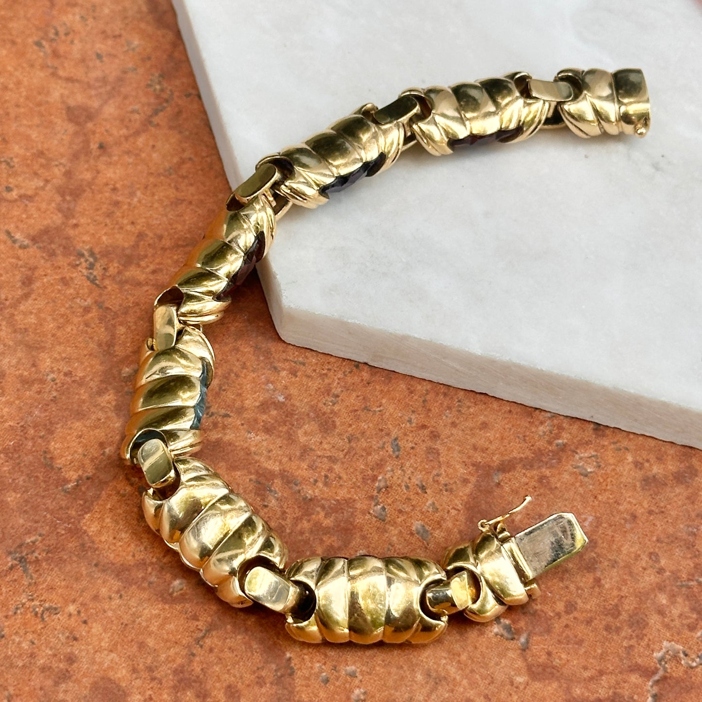 Estate 18KT Yellow Gold Checkerboard Gemstone Link Bracelet