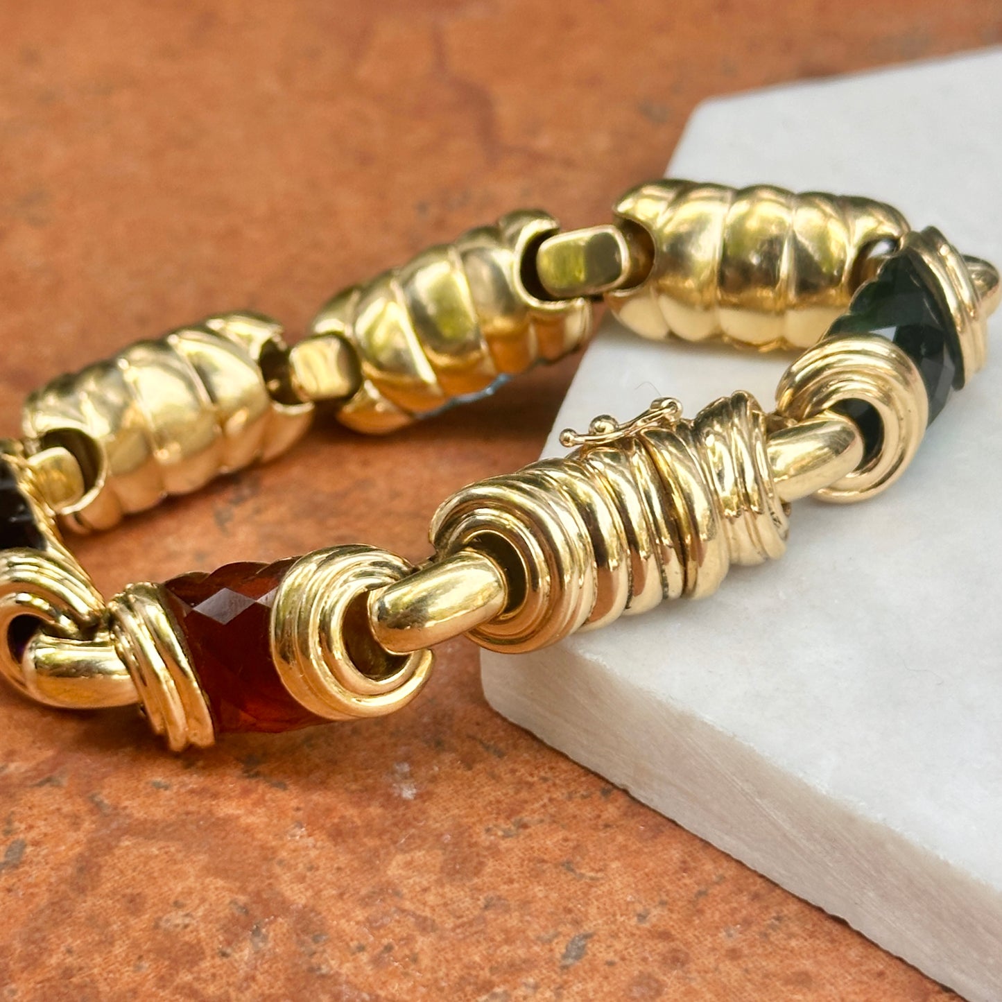 Estate 18KT Yellow Gold Checkerboard Gemstone Link Bracelet