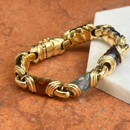 Estate 18KT Yellow Gold Checkerboard Gemstone Link Bracelet