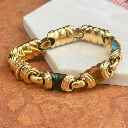 Estate 18KT Yellow Gold Checkerboard Gemstone Link Bracelet