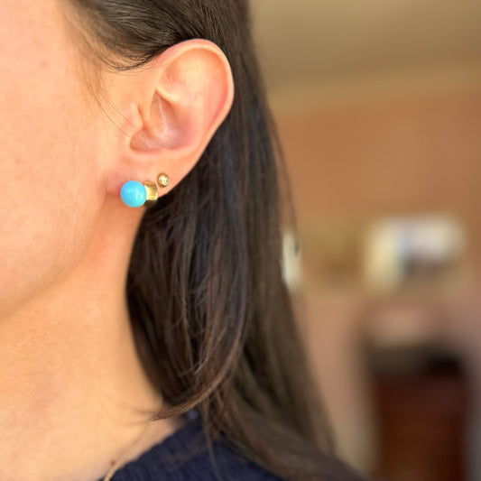 Estate 14KT White Gold Sleeping Beauty Turquoise Ball Stud Earrings 9mm - LSJ