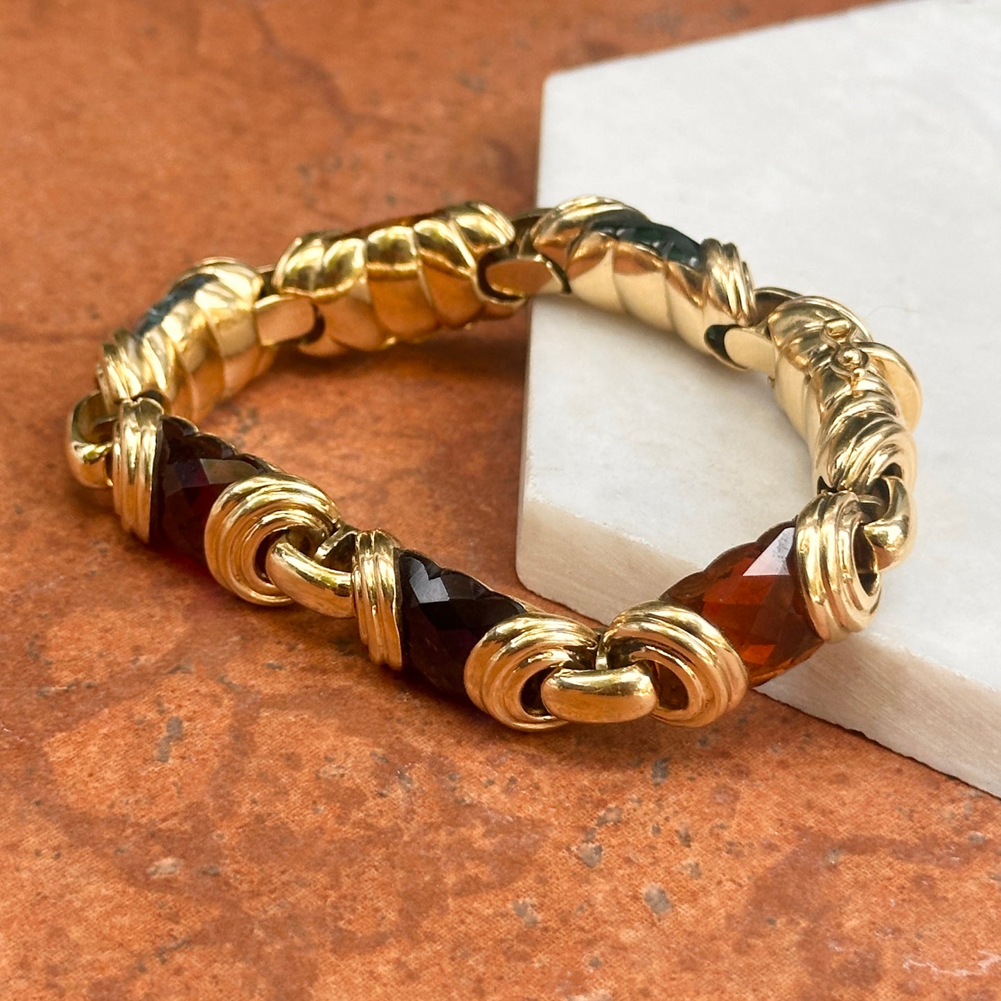 Estate 18KT Yellow Gold Checkerboard Gemstone Link Bracelet