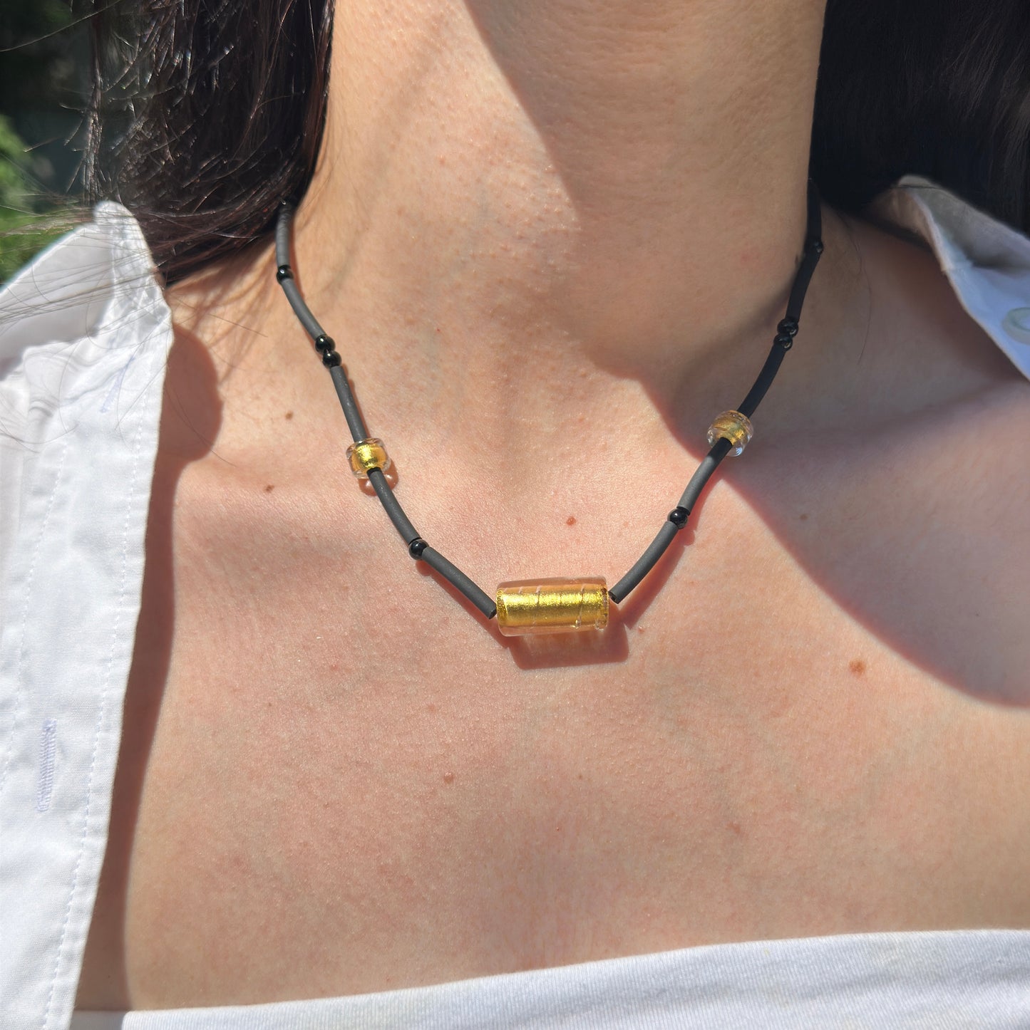 Estate 14KT Yellow Gold Murano Glass Rubber Bead Necklace 17''