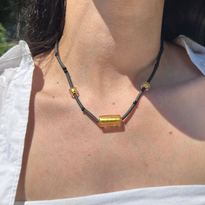 Estate 14KT Yellow Gold Murano Glass Rubber Bead Necklace 17''