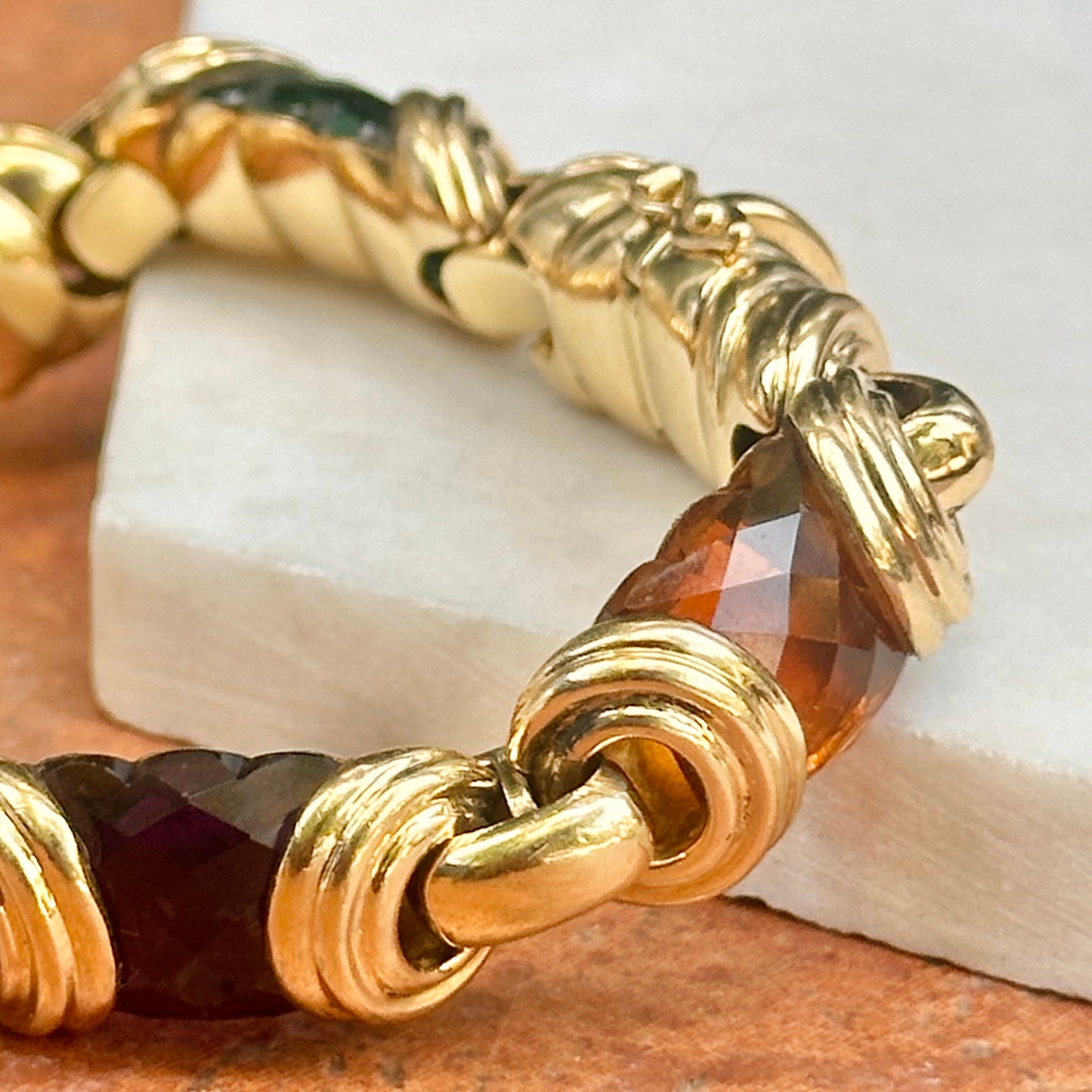 Estate 18KT Yellow Gold Checkerboard Gemstone Link Bracelet