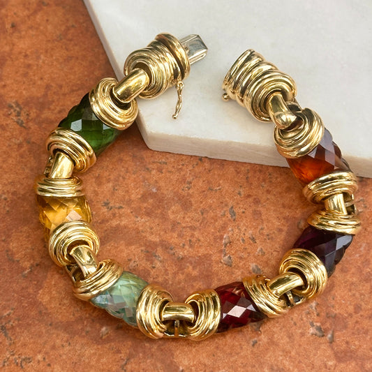 Estate 18KT Yellow Gold Checkerboard Gemstone Link Bracelet