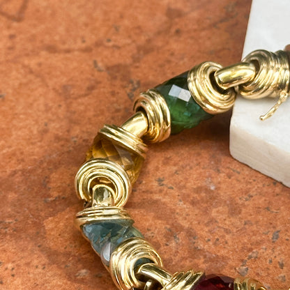 Estate 18KT Yellow Gold Checkerboard Gemstone Link Bracelet