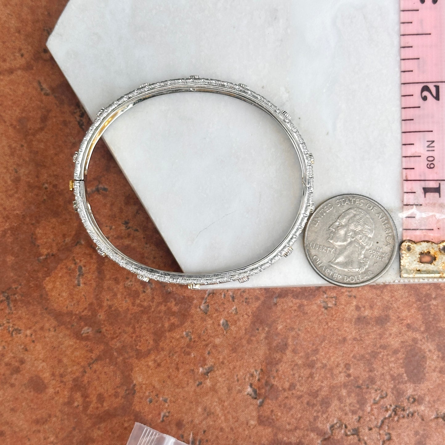 Estate 18KT Yellow Gold Etched Matte Diamond Bangle Bracelet