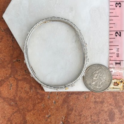 Estate 18KT Yellow Gold Etched Matte Diamond Bangle Bracelet