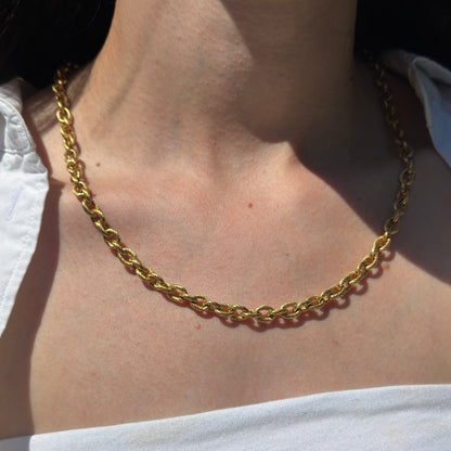 Estate Sterling Silver Gold-Plated Large Textured Cable Necklace 20"