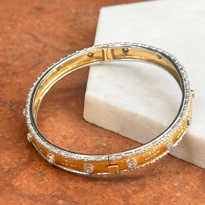 Estate 18KT Yellow Gold Etched Matte Diamond Bangle Bracelet
