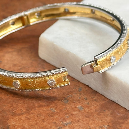 Estate 18KT Yellow Gold Etched Matte Diamond Bangle Bracelet