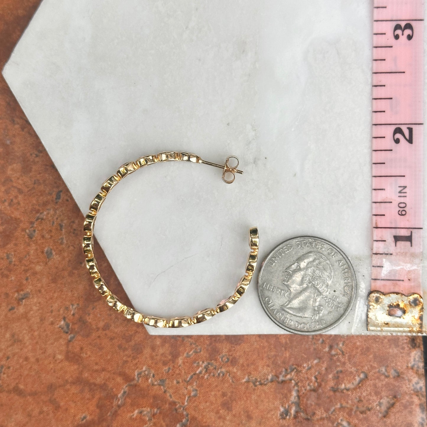 Estate 18KT Yellow Gold Bezel Pink Tourmaline Hoop Earrings