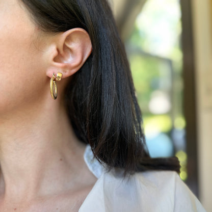 Estate Yellow-Gold Filled Textured Round Hoop Earrings