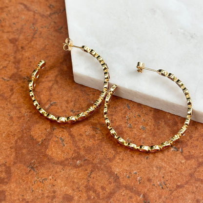 Estate 18KT Yellow Gold Bezel Pink Tourmaline Hoop Earrings