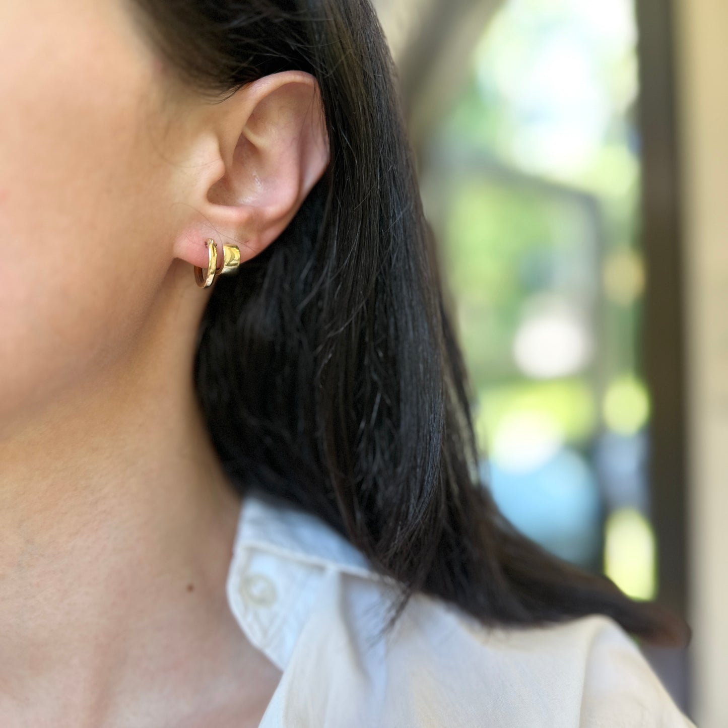 Estate Gold-Plated Round Hoop Pierced Earrings 14mm