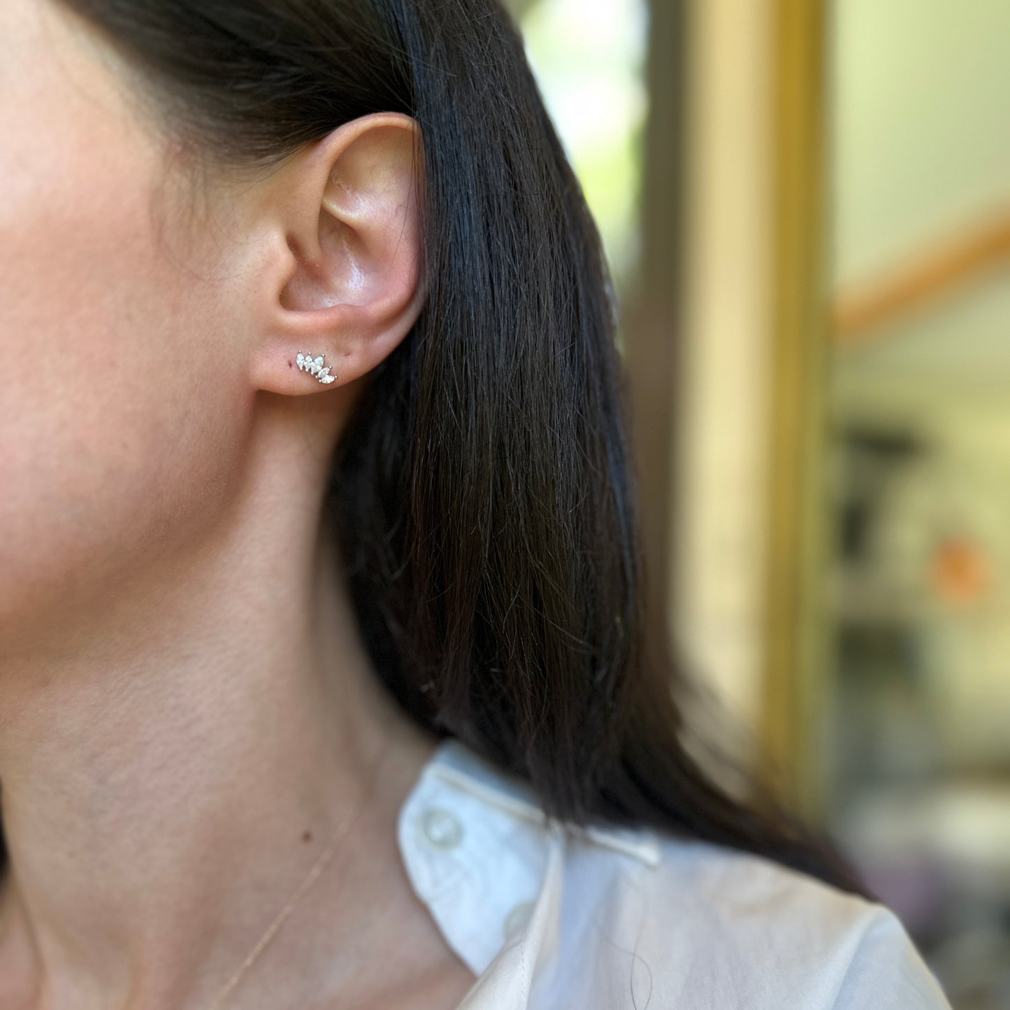 Sterling Silver "Crown" Marquise Cubic Zirconia Post Earrings + Ball Backs