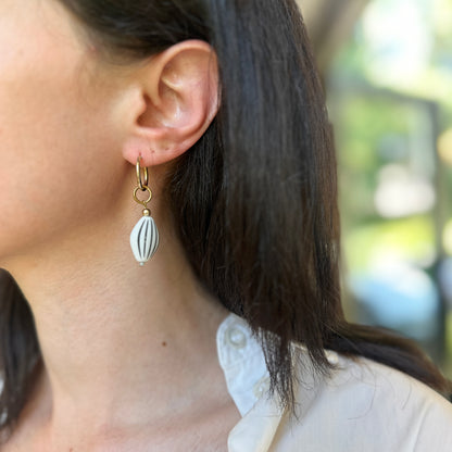 Estate Gold Filled Black & White Carved Pearl + Yellow Bead Charms