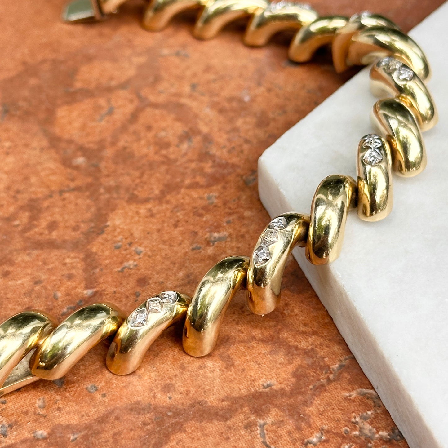 Estate 14KT Yellow Gold 10mm San Marco Diamond Bracelet