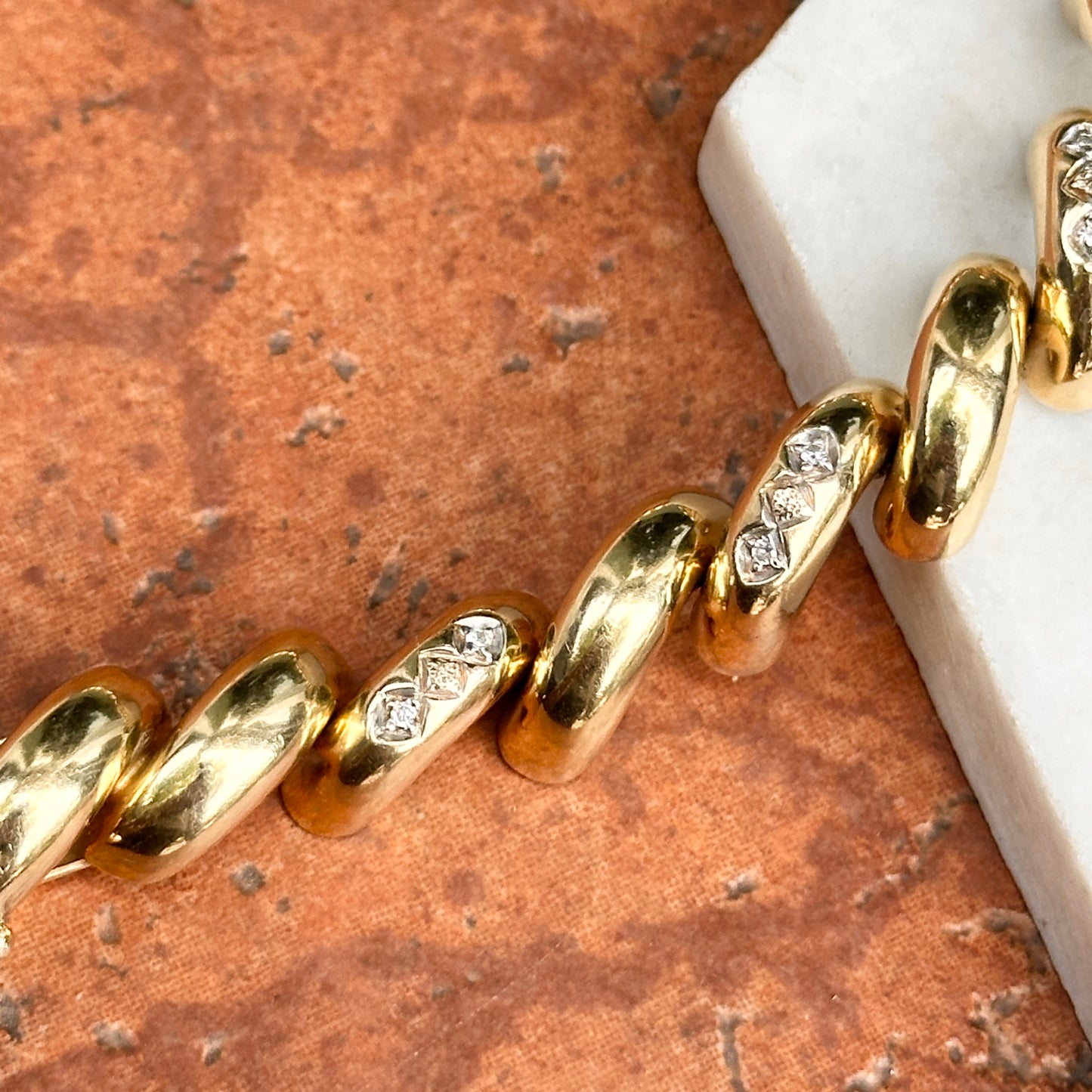 Estate 14KT Yellow Gold 10mm San Marco Diamond Bracelet