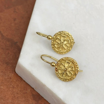 Estate 18KT Yellow Gold Byzantine Etruscan Disc Earrings