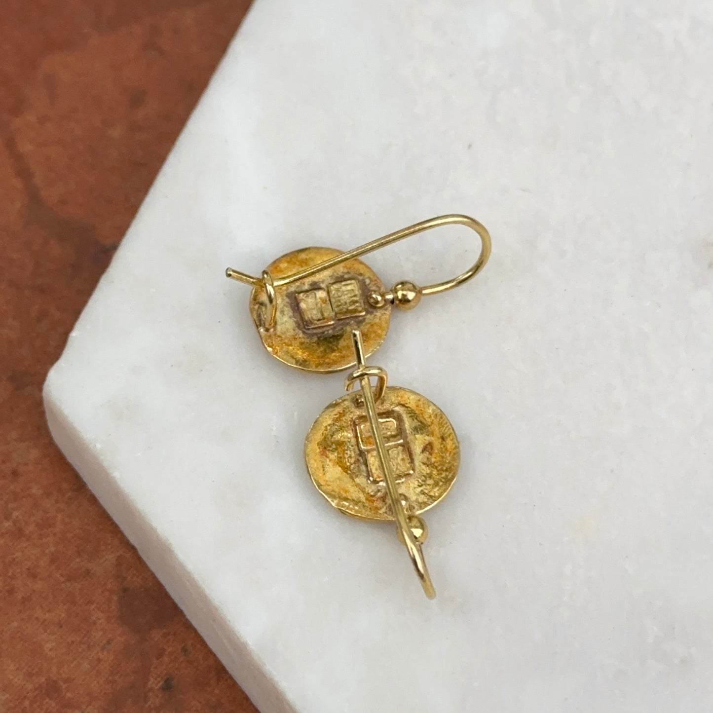 Estate 18KT Yellow Gold Byzantine Etruscan Disc Earrings