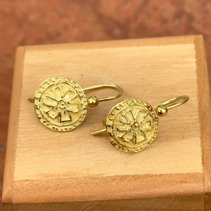 Estate 18KT Yellow Gold Byzantine Etruscan Disc Earrings