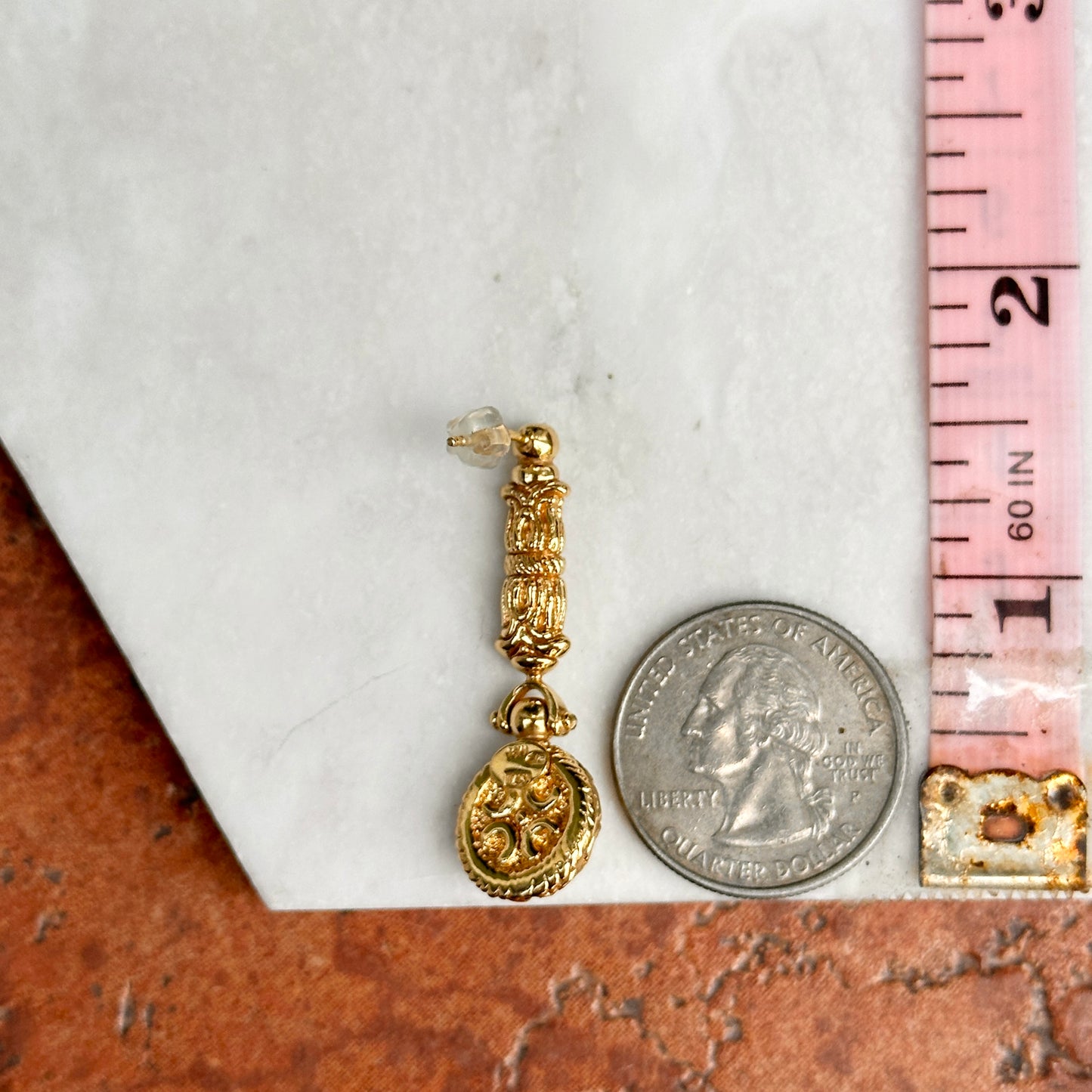 Estate 18KT Yellow Gold Filigree Ornate Dangle Earrings