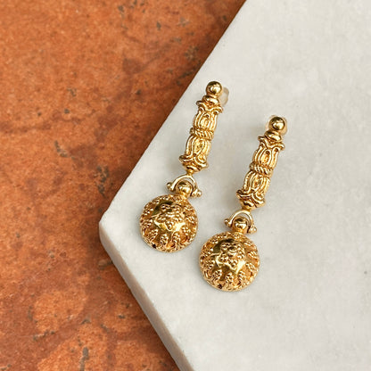Estate 18KT Yellow Gold Filigree Ornate Dangle Earrings