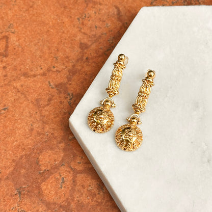 Estate 18KT Yellow Gold Filigree Ornate Dangle Earrings