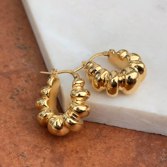 Estate 14KT Yellow Gold Scalloped Oval Hoop Earrings